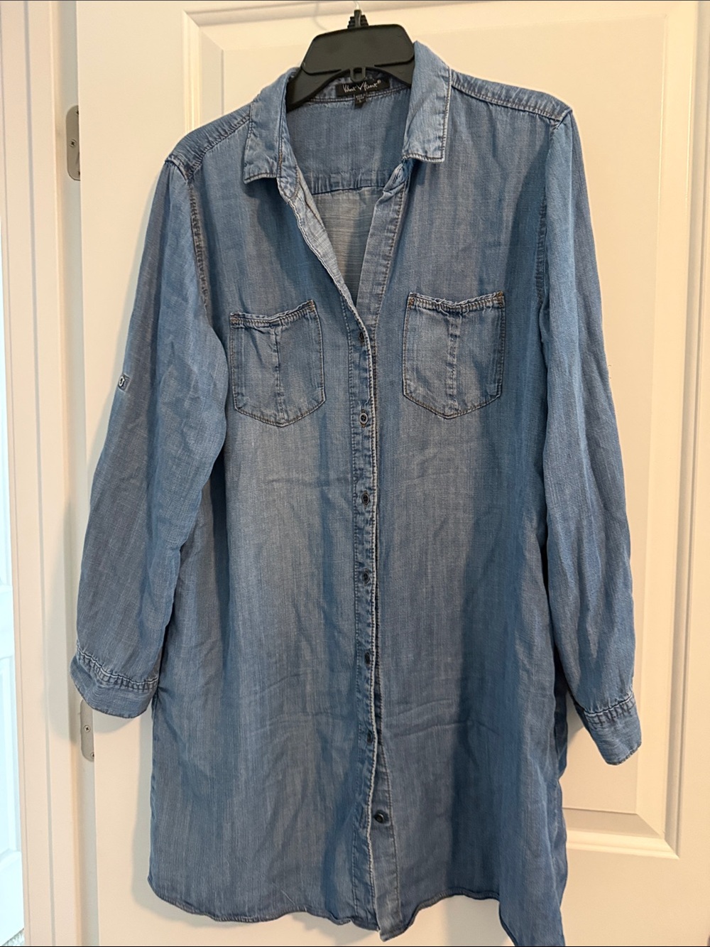 Velvet Heart Denim Jean Shirt Dress Button Front Utility Casual Chic Midi
